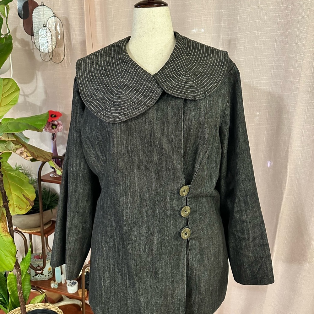 eShakti Charcoal Gray Denim Statement Jacket - size 22